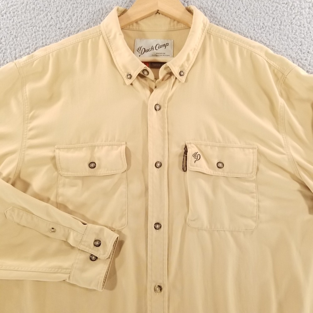 Duck Camp Shirt Mens 2XL Khaki Nylon Lightweight Hunting Outdoor Fishing Utility